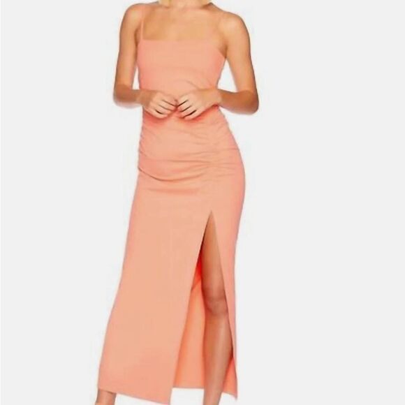 NWT Revolve Susana Monaco Size XL Tank Dress Peach Blush Ruched Slit Maxi Length - Picture 1 of 8